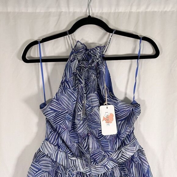 New L'Astiste Romper Women Medium White Blue Sleeveless Zip Back Lightweight - Picture 2 of 7